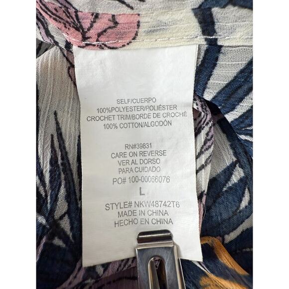 Rewind Size L Floral Tropical Open Front Cardigan Sweater Artsy Semi Sheer - Picture 8 of 10